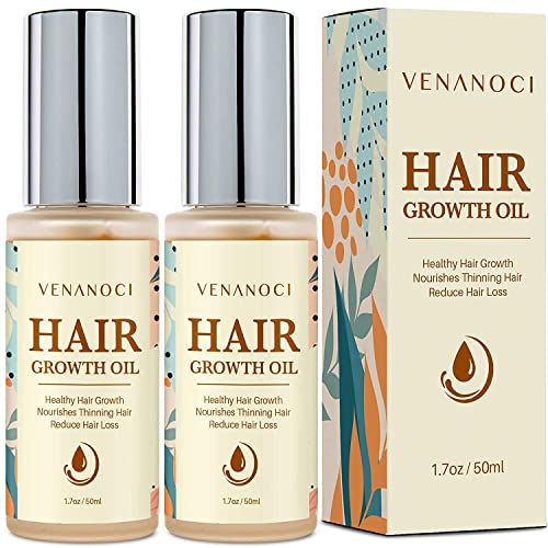 Veganic Natural Hair Growth Oil: Venanoci Hair Growth Serum with Biotin & Rosemary for Anti-Hair Loss, Hair Regrowth & Thickening – Strengthens & Nourishes Hair for Women & Men (2pcs)