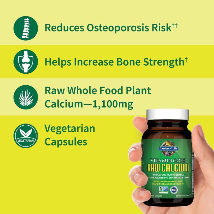 Garden of Life Raw Calcium Supplement for Women and Men - Vitamin Code Made from Whole Foods with Magnesium, K2, Vitamin D3 and Vitamin C plus Probiotics for Digestion, 120 Capsules