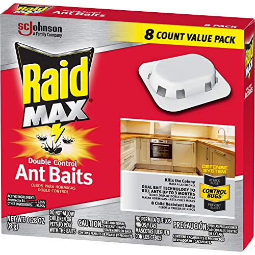 Raid Max Double Control Ant Baits, Household Use Defense System to Control Bugs, Dual Bait Technology 0.28 Ounce (Pack of 2)