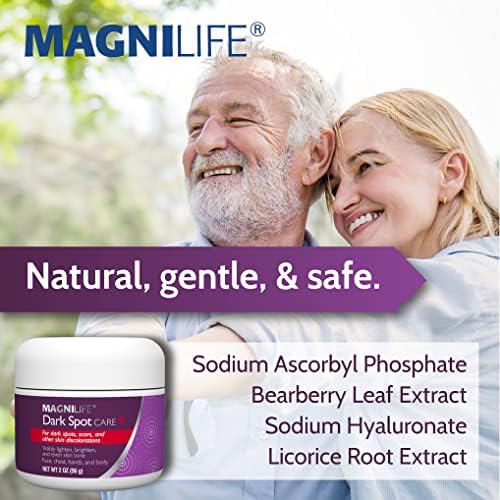 MagniLife Dark Spot Cream, Natural Treatment Diminishes Sun-Damage, Liver Spots, Freckles & Discoloration For Younger Looking Skin - Fader & Corrector For Face, Chest, Hands & Body - 2oz