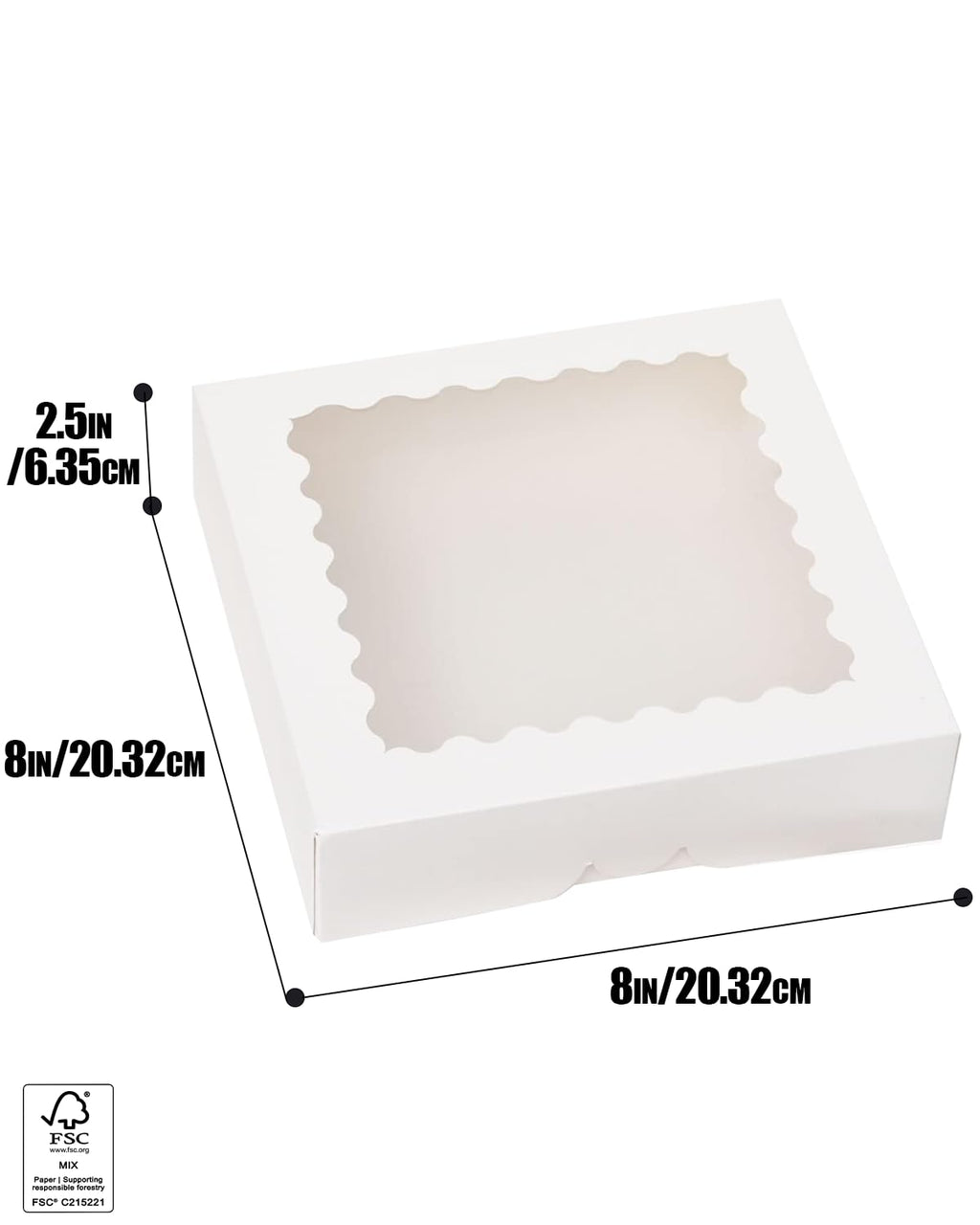 qiqee Auto-pop Up 90pcs White Pastry Box With Window Donut Pie Boxes 8"x8"x2.5" Bakery Box