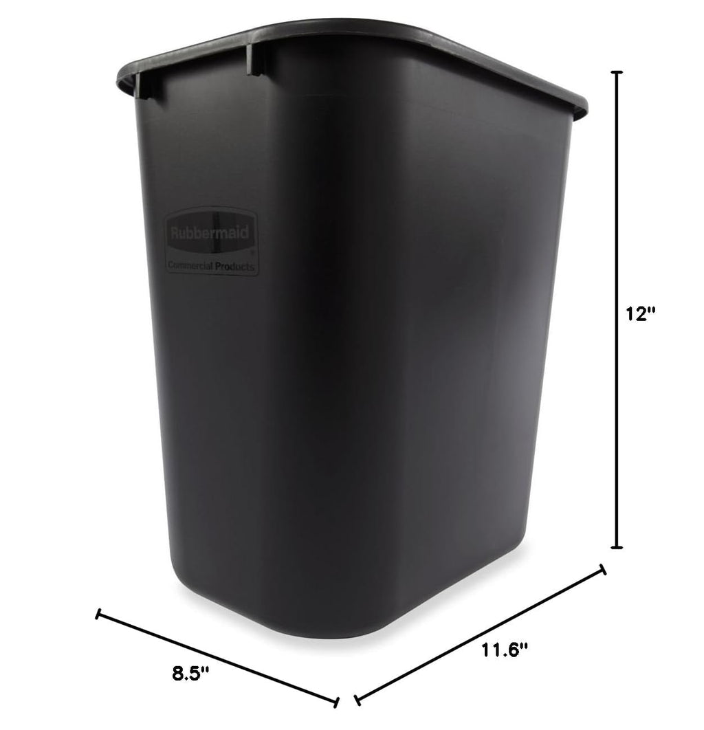 Rubbermaid Commercial Products Deskside Wastebasket/Trash Can, 3.25-Gallon/13-Quart, Black, Small, for Bedroom/Bathroom/Office, Fits Under Desk/Sink/Cabinet