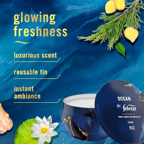 Febreze Scented Candle, Ocean Scent, 11 oz 4 Wick Candle, Single Pack