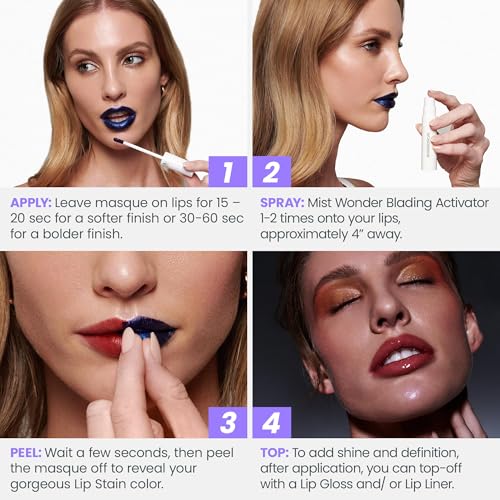 Wonderskin Wonder Blading Lip Stain Peel Off and Reveal Kit - Long Lasting, Waterproof Pink Lip Tint, Transfer Proof Natural Makeup Stain Kit (Crush)