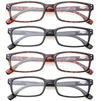Kerecsen READING GLASSES 4 Pack Spring Hinge Comfort Readers Plastic Includes Sun Readers (2 Black 2 Tortoise, 6.00)
