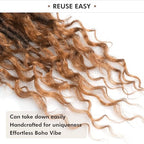 ToyoTress Boho Croceht Locs With Human Hair Curls - 16 Inch 8 Packs Ombre Brown Handmade Pre-Looped Crochet Braids For Black Women Human Hair, Butterfly Faux Locs (16 Inch, T30-8P)