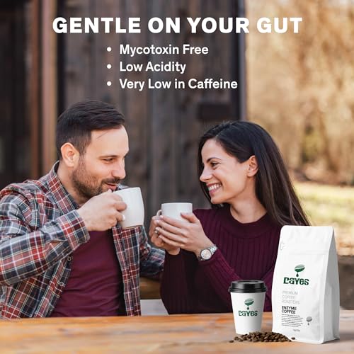 DAYES Enzyme Fermented Whole Bean Coffee - 16 oz (450g) I Low Caffeine Whole Bean Coffee I Medium Dark Roast I Low Acid I Digestion Friendly (16 Oz)