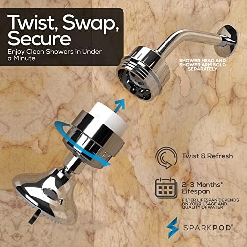 SparkPod 23 Stage Shower Head Filter for Dry Hair and Skin - High Output Universal Shower Filters to Remove Toxic Chemicals, Chlorine & Heavy Metals (Luxury Polished Chrome)