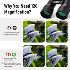 12x42 HD Binoculars for Adults, Professional Large View Binoculars with Clear Low Light Vision, Waterproof for Bird Watching, Hunting, Travel, Hiking, Sports, Concerts