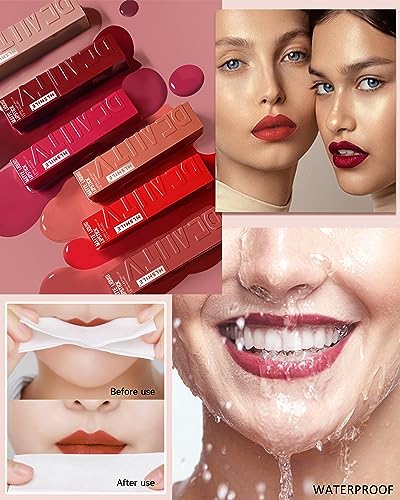 Matte Liquid Lipstick Set-3Pcs High Pigmented Lip Stain Tint,Matte Velvet Lip Gloss,Up to 16H Wear Lipgloss,Long Lasting Waterproof Non-Stick Tinted Lipstain,Women‘s Day Makeup Gift Kit for Women-SetB