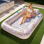 SLOOSH Inflatable Tanning Pool Lounger Float, 85" x 57" Extra Large Pool Floats Adult with Pillow, 4 in 1 Suntan Tub Raft Floatie,Sunbathing Bed Lounge for Water Blow Up Ball Pit, XL-Golden White