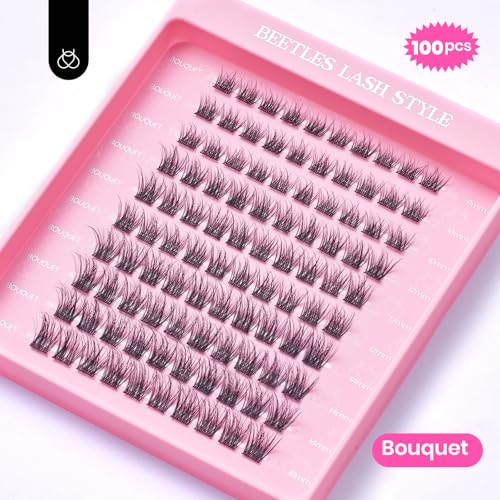 Beetles Lash Clusters 9-16mm Cluster Eyelash Extensions 3D Natural False Eyelashes Wispy Volume Eyelash Clusters 100pcs Individual Lashes DIY Cluster Lashes Bouquet (CNB001, 9-16mm)
