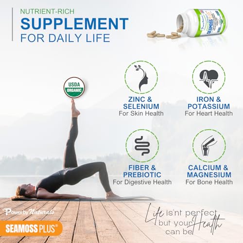 Power By Naturals SeaMoss Plus - USDA Organic Irish Sea Moss Capsules w/Wild Harvested Irish Seamoss, Bladderwrack & Burdock Root Immunity Supplement Sea Moss Pills for Adult 60Ct - 1 Pack