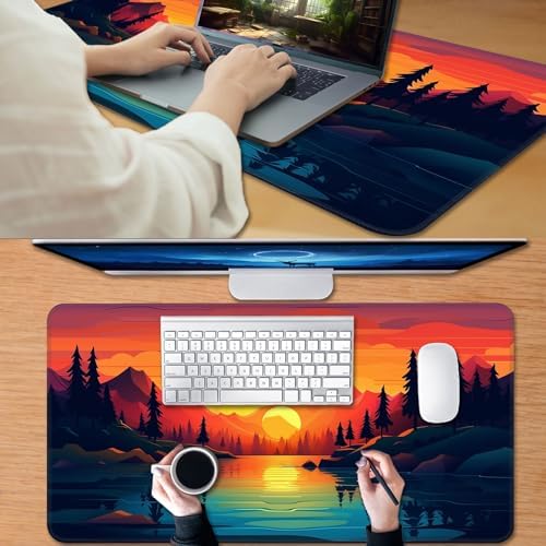 MTG Playmat for Magic TCG - Rubber Play Mat With Smooth Surface for Trading Card and Battle Games - Sunset Forest Theme