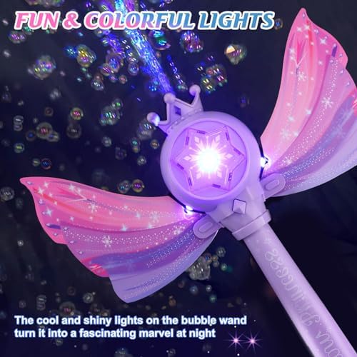 Bubble Wands for Kids Girls - LED Light & Music Bubble Machine: 3 AA Batteries & 2 Bubble Solutions, Outdoor Party Birthday Toys for Toddlers, Gift for 3 4 5 6 7 8 Year Old Girls, Purple