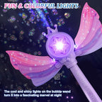 Bubble Wands for Kids Girls - LED Light & Music Bubble Machine: 3 AA Batteries & 2 Bubble Solutions, Outdoor Party Birthday Toys for Toddlers, Gift for 3 4 5 6 7 8 Year Old Girls, Purple