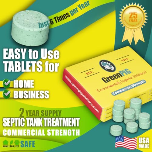 Green Pig Septic Tank Treatment Pucks – Enzyme & Bacteria-Based Treatment for Preventative Septic Maintenance, Helps Reduce Odors & Buildup, 2-Year Supply (12 Pucks)