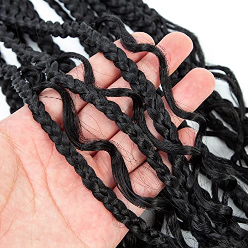 Liang Dian 8 Packs Box Braids Crochet Hair with Curly Ends 24 Inch Boho Crochet Hair Box Braids Goddess Braids Pre looped Crochet Hair for Black Women (24 Inch 1B)
