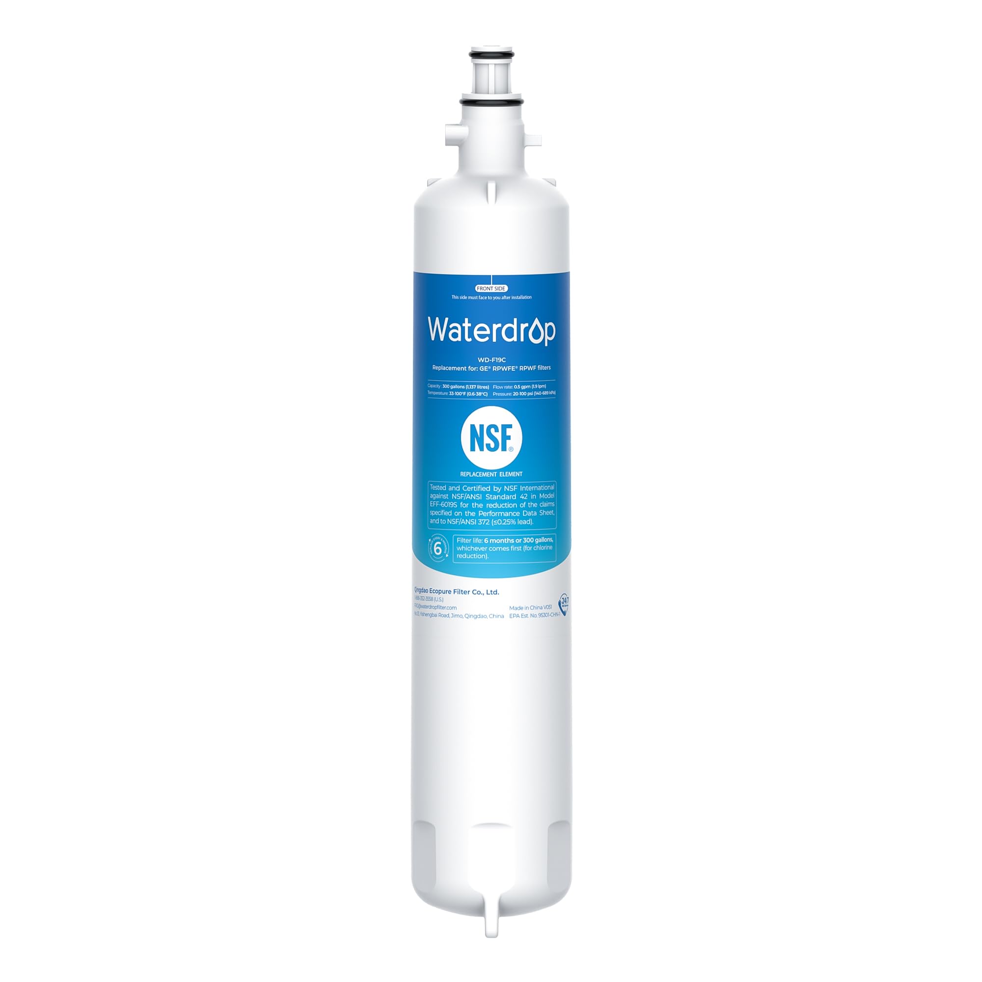 Waterdrop WD-F19C Replacement for GE® RPWFE®, RPWF (Built-in CHIP) Refrigerator Water Filter, Compatible with GFE28GYNFS, GFE28GELDS, PFE28KELDS, PFE28KYNFS, GFD28GELDS, PWE23KELDS