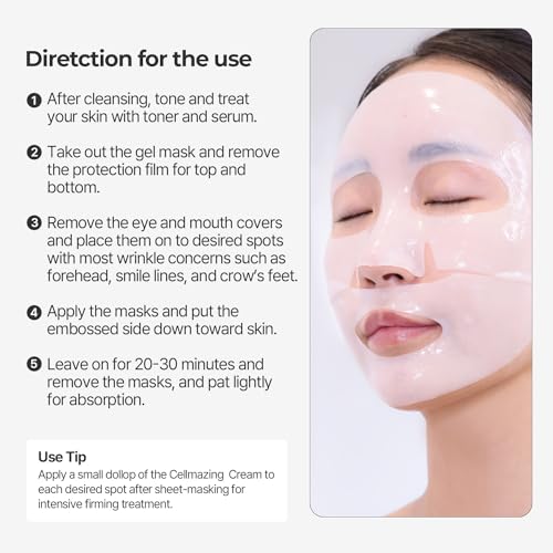 Torriden CELLMAZING Collagen Firming Gel Facial Sheet Mask (4 sheets) | Face Mask Only | 5D Collagen Complex, Amino Acid Complex, Peptide