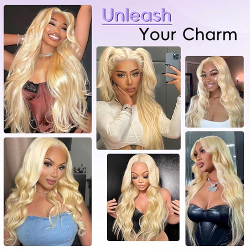613 13x6 Lace Front Wig Human Hair Blonde Lace Front Wigs Human Hair Pre Plucked With Baby Hair Body Wave 613 Lace Front Wig Human Hair Glueless Blonde Human Hair Wig 38 Inch