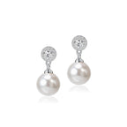 Elegant CZ Pearl Drop Earrings for Women Bridesmaid Wedding Prom (White)