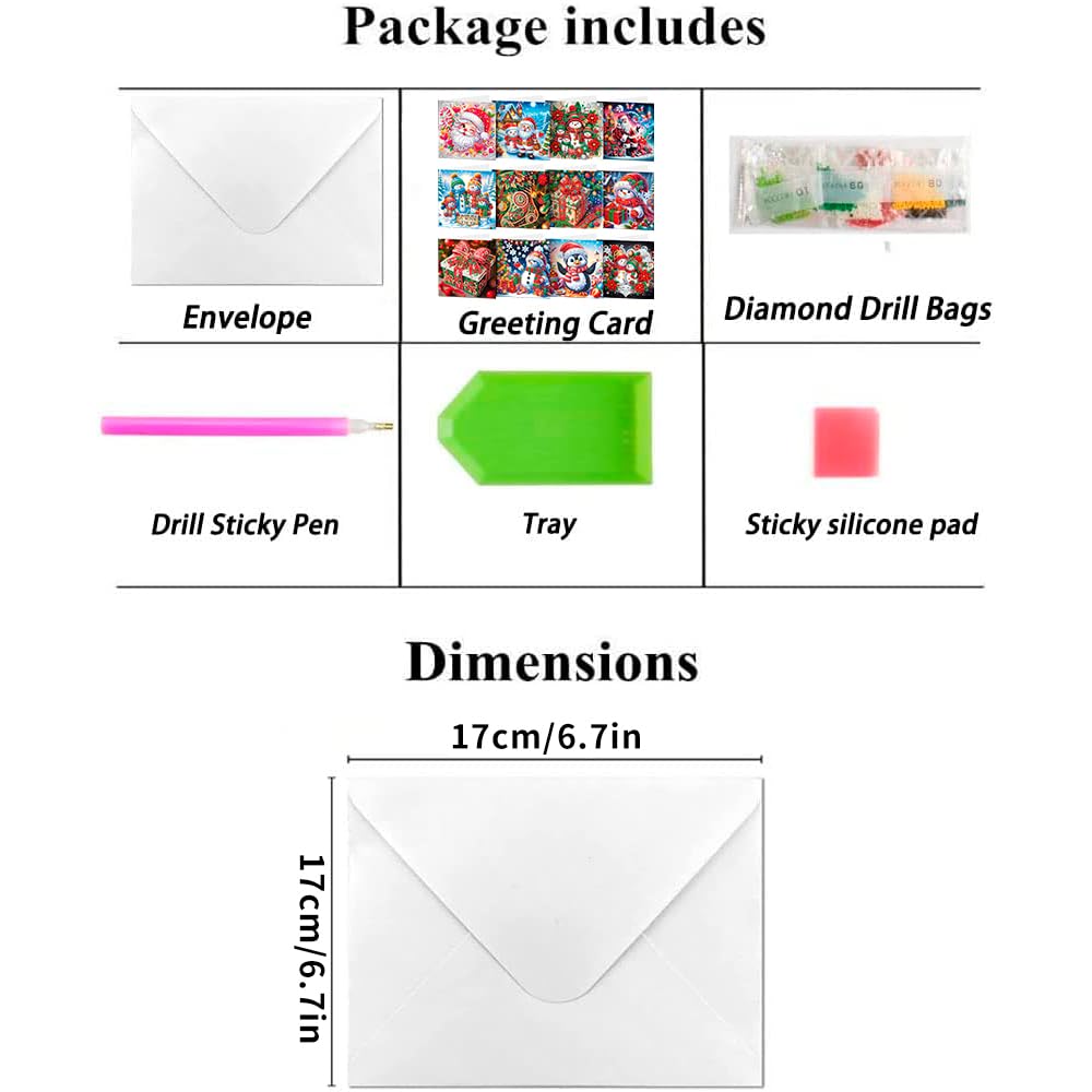 ACSAUMMY Diamond Art Painting Christmas Cards, 12 Pack DIY 5D Diamond Greeting Cards Kits for Adults Diamond Xmas Greeting Cards with Envelopes Gem Christmas Gift for Families, Friends, Partners