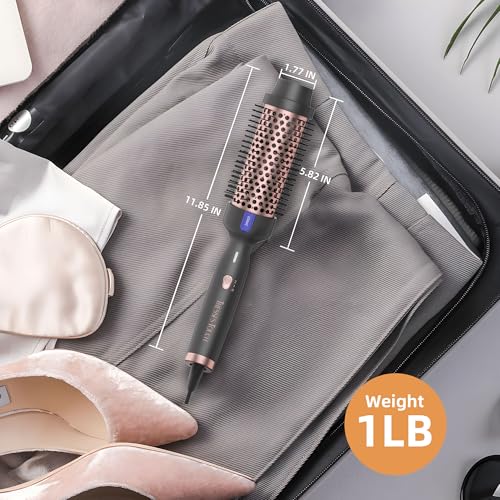 Thermal Brush, Hot Hair Curling Iron 1.77 Inch Thermal Round Hair Curling Brush with 2 Temp Settings, Universal Voltage, Tourmaline Ceramic, Negative Ion Technology, New Update Rose Gold