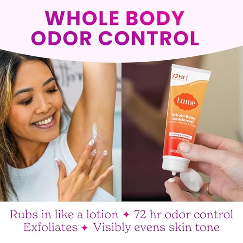 Lume Whole Body Deodorant - Invisible Cream Tube - 72 Hour Odor Control - Aluminum Free, Baking Soda Free, Skin Safe - 3.0 ounce (Pack of 2) (Clean Tangerine)