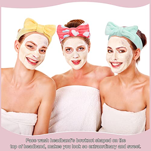 WILLBOND 24 Pack Spa Headband Bow Hairband Facial Makeup Women Face Wash Adjustable Skincare Headbands Flannel Towel Soft Head Wraps for Women Shower Washing Face(Stylish Pattern)