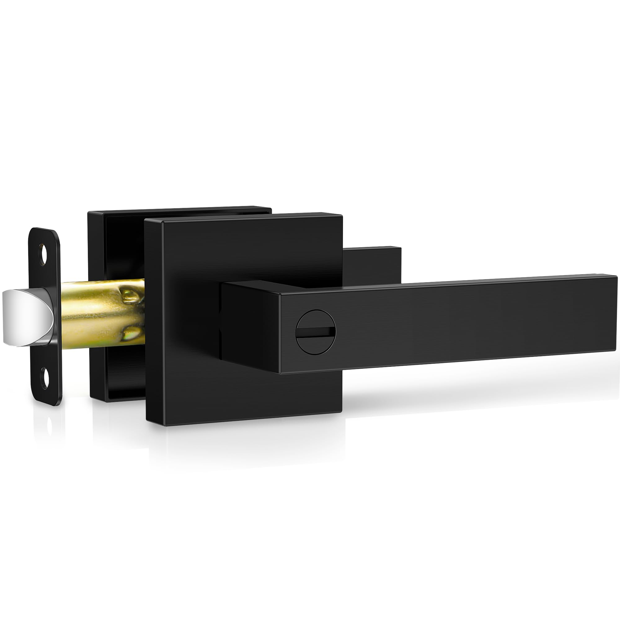 Plustool 1 Pack Matte Black Door Handles, Keyless Interior Door Knobs, Privacy Door Lever Locksets for Bedroom Bathroom, Heavy Duty Square Door Lock, Reversible for Left&Right Handled Doors