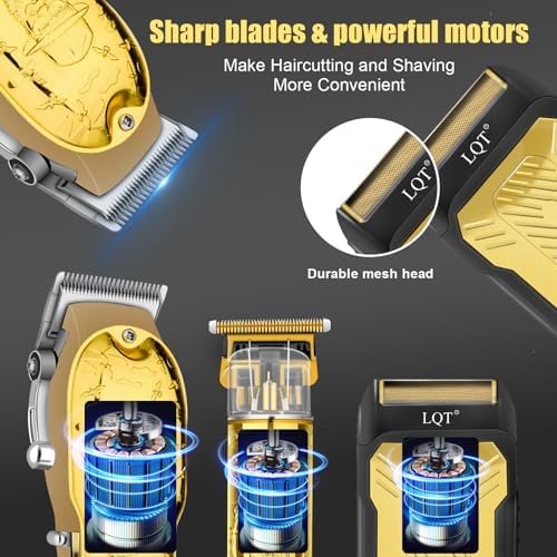 Professional Hair Clipper Set for Men Electric Shaver Razor Cordless Hair Cutting Barber Clippers Beard Trimmer Men’s Grooming Kit Gifts for him (Gold)