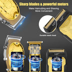 Professional Hair Clipper Set for Men Electric Shaver Razor Cordless Hair Cutting Barber Clippers Beard Trimmer Men’s Grooming Kit Gifts for him (Gold)