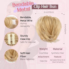 HOOJIH Ponytail Extension, Claw Clip in Straight Messy Hair Bun 9 Inch Short Ponytail Extension with Bendable Metal Wire Hair Pieces for Women Fake Hair Bun DIY Styles - Honey Blonde