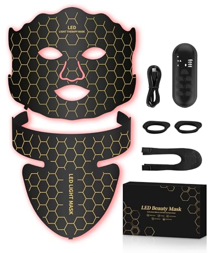 Yahi Red Light Therapy for Face, Led Face Mask Light Therapy, 7 Colors LED Face & Neck Mask Light Therapy At Home, Black