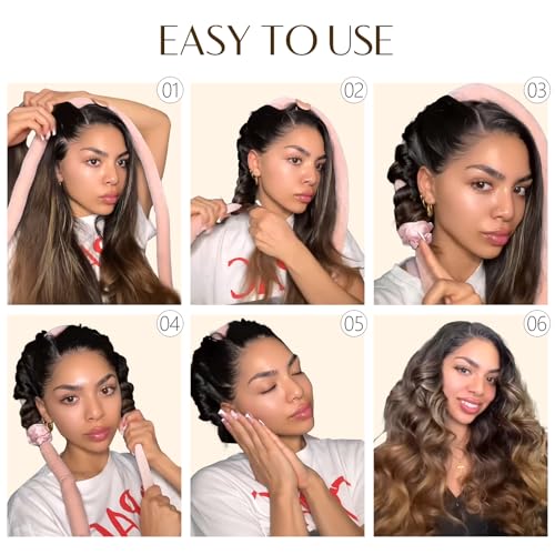 Yanibest Heatless Hair Curler to Sleep in, Overnight Curl Headband for Natural Wavy Curls, No Heat Soft Hair Curler Set with Hair Clip Scrunchies for Styling，No Slip Heatless Curls