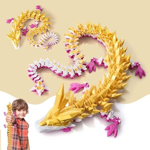 Large 3D Printed Dragon,24 Inch 3D Dragon Toys,Bigger Fidget Crystal Animals Toys, 3D Printed Articulated Animals for Home Office Car Desk Decor (Gold White Purple, 24 inch)