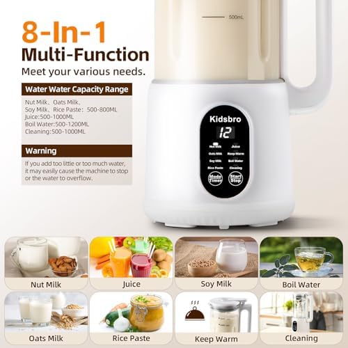 8 in 1 Automatic Nut Milk Maker, Almond Milk Maker,40oz （1200ML）Automatic Soy Milk Maker for Homemade Oat, Coconut, Soy, Plant Based Milks with Delay Start/Keep Warm/Boil Water