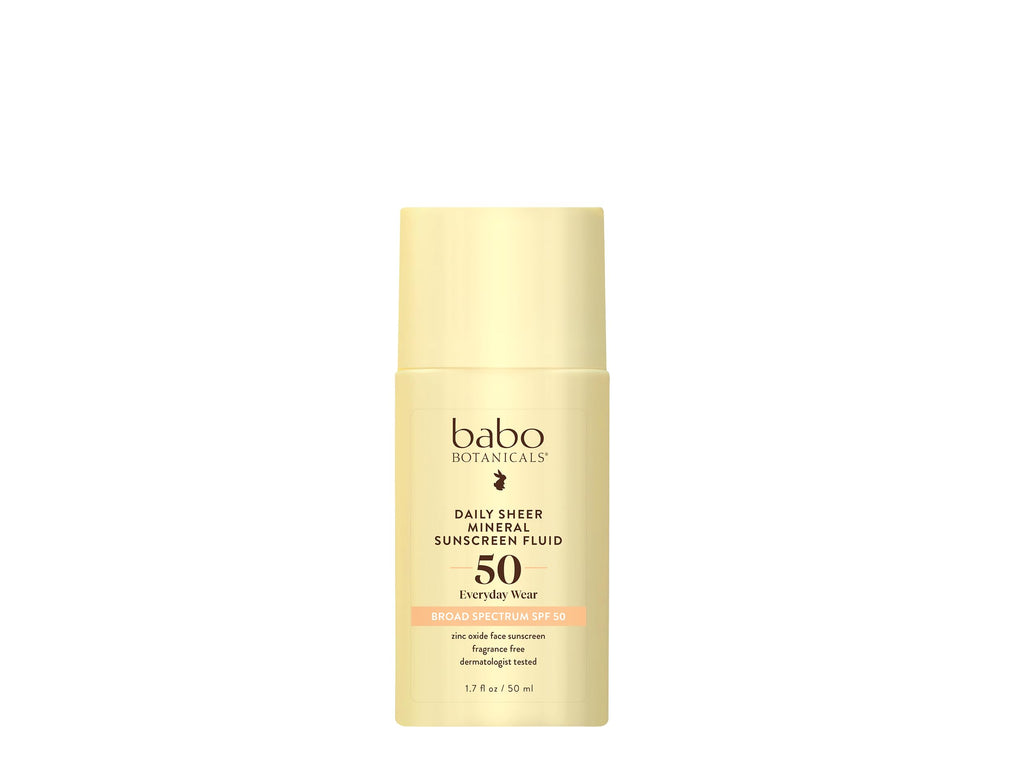 Babo Botanicals Daily Sheer Mineral Sunscreen Fluid SPF50 - Natural Zinc Oxide - Passion Fruit Oil - Fragrance Free - Ultra-Lightweight - For Face - For all ages
