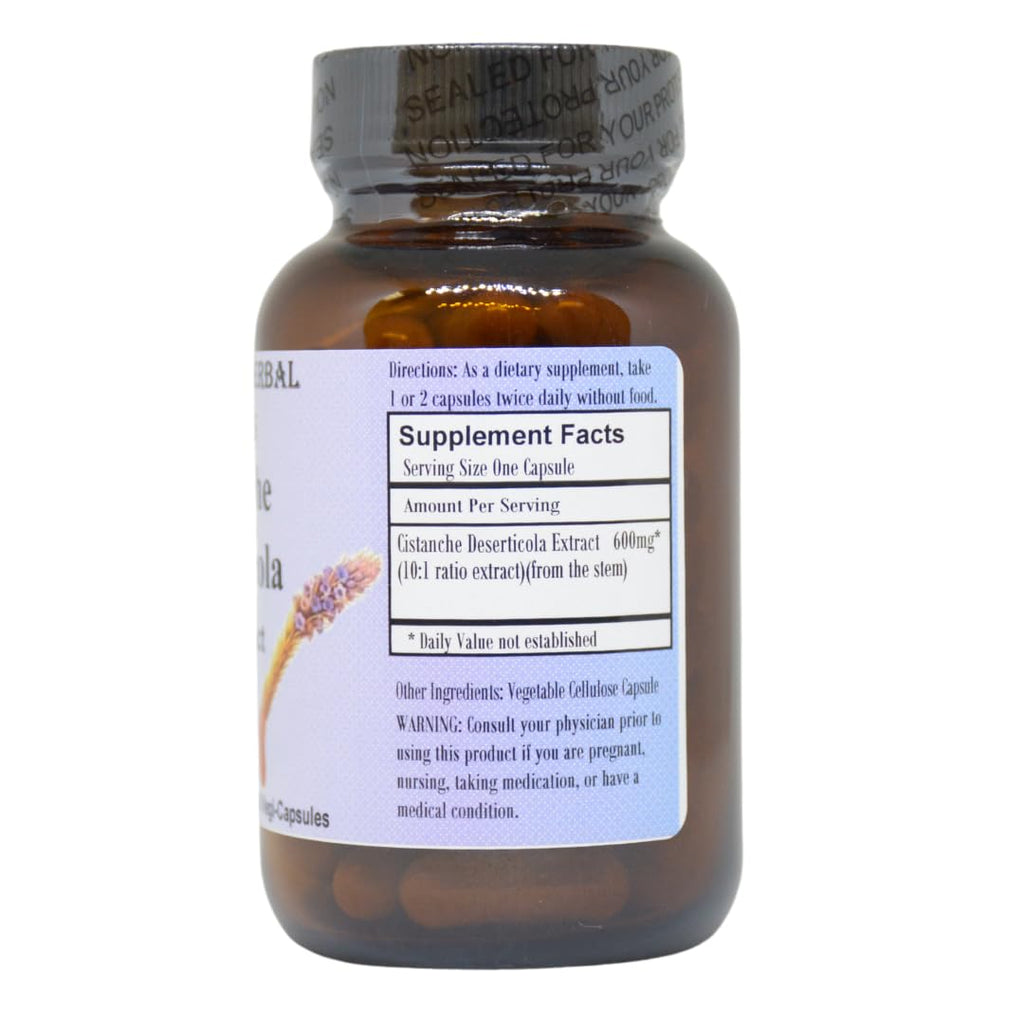 Barlowe's Herbal Elixirs Cistanche Extract | Cistanche Deserticola | 10:1 | 600 mg Per Capsule | 60 Veggie Capsules | Stearate Free | Glass Bottle | Non GMO