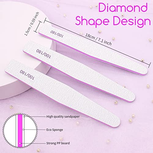 50Pcs Nail File Set, Emery Board Nail Files 100/180 Grit for Poly Nail Extension Gel and Acrylic Nails Nail File for Natural Nails Nail Filers Manicure Tool