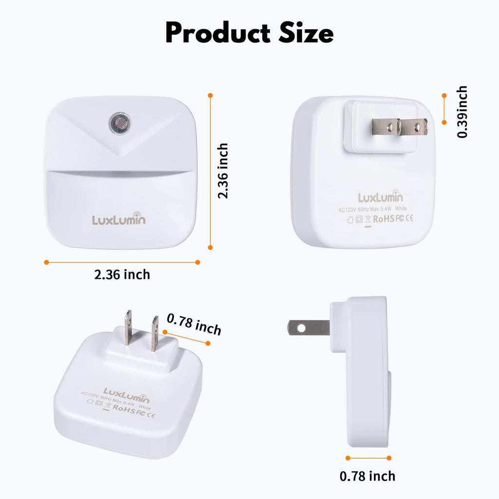 LuxLumin LED Night Lights Plug into Wall with Dusk-to-Dawn Sensor, Automatically Turn on and Off,Night Light for Kids,Bedroom,Bathroom,Stairs, White, 6 Packs