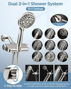 Filtered Shower Head with Handheld Combo Brushed Nickel - Dual 2-in-1 Spa System with Massage Shower Head and 10 Modes Hand Held Shower Head, High Pressure, Buit in Power Wash Mode