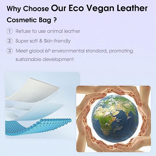 Wandering Nature Makeup Bag for Purse Cosmetic Bags for Women Make Up Organizer Travel Pouch Pencil Case with Slip-in Pockets Vegan Leather,Patent Pending
