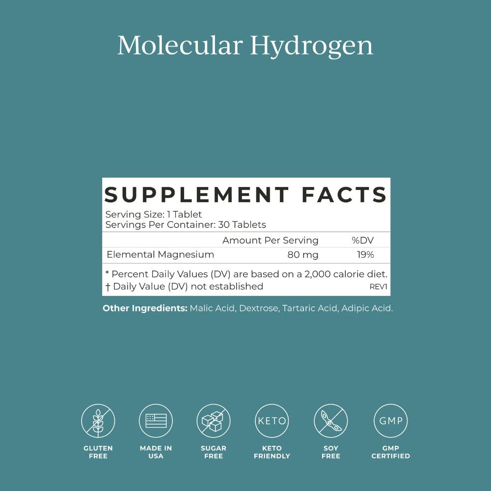 CYMBIOTIKA H2 Molecular Hydrogen Water Tablets with Magnesium, Energy Boost, Gluten Free, Keto Antioxidant Drink, Fast Dissolving Supplements, Helps Fight Inflammation & Stress 30 Tablets, 12 ppm