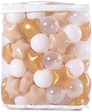 Ball Pit Balls with Starballs 100 - Crushproof Plasticballs for Babies Toddlers Kids Children for 1 2 3 4 5 Years Old,5 Colors,2.15inches, Beige Gold White Clear