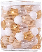 Ball Pit Balls with Starballs 100 - Crushproof Plasticballs for Babies Toddlers Kids Children for 1 2 3 4 5 Years Old,5 Colors,2.15inches, Beige Gold White Clear