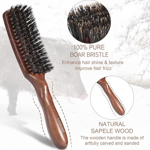 Hair brush for Men, Boar Bristles Brush for Fine Thin Medium Hair, Nature Boar Hairbrush for Beard Styling