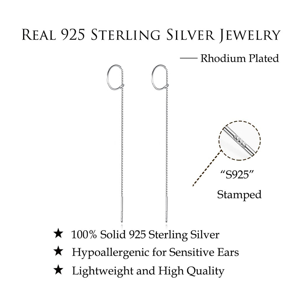 Reffeer Solid 925 Sterling Silver Chain Dangle Earrings Tassel for Women Teen Girls Long Dangle Earrings Minimalist Threader Earrings (A-Silver)