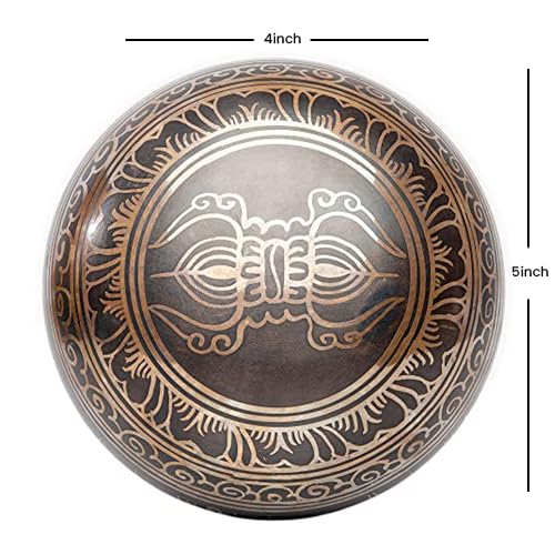 Premium Tibetan Singing Bowl Set – Handmade in Nepal Sound & Meditation Bowl – Spiritual Decor for Yoga, Wellness Spaces & Relaxation by Himalayan Bazaar (Brown & Red)